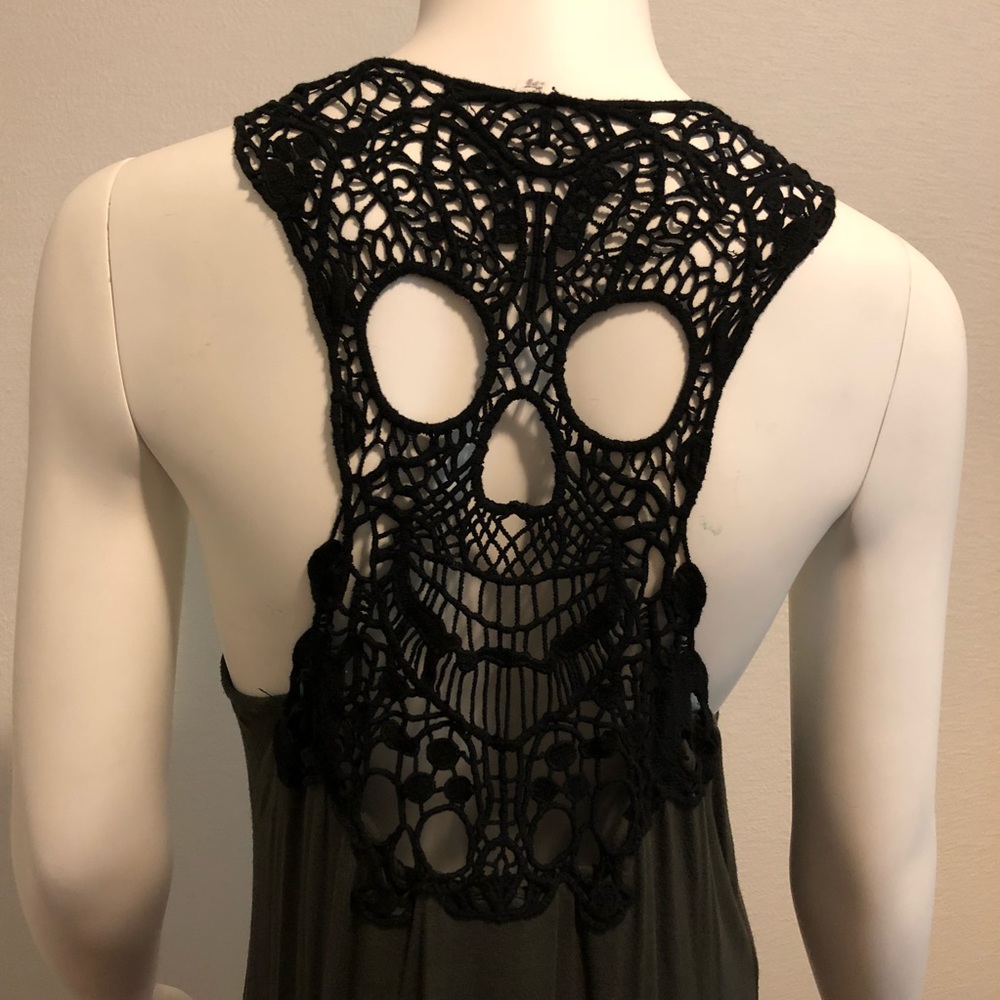 Green and Black Crochet Skull Tank